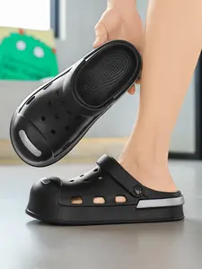 Women's Black Closed-Toe Clogs: Breathable Hollow + Anti-Slip Sole, Bathroom Home Lazy Shoes