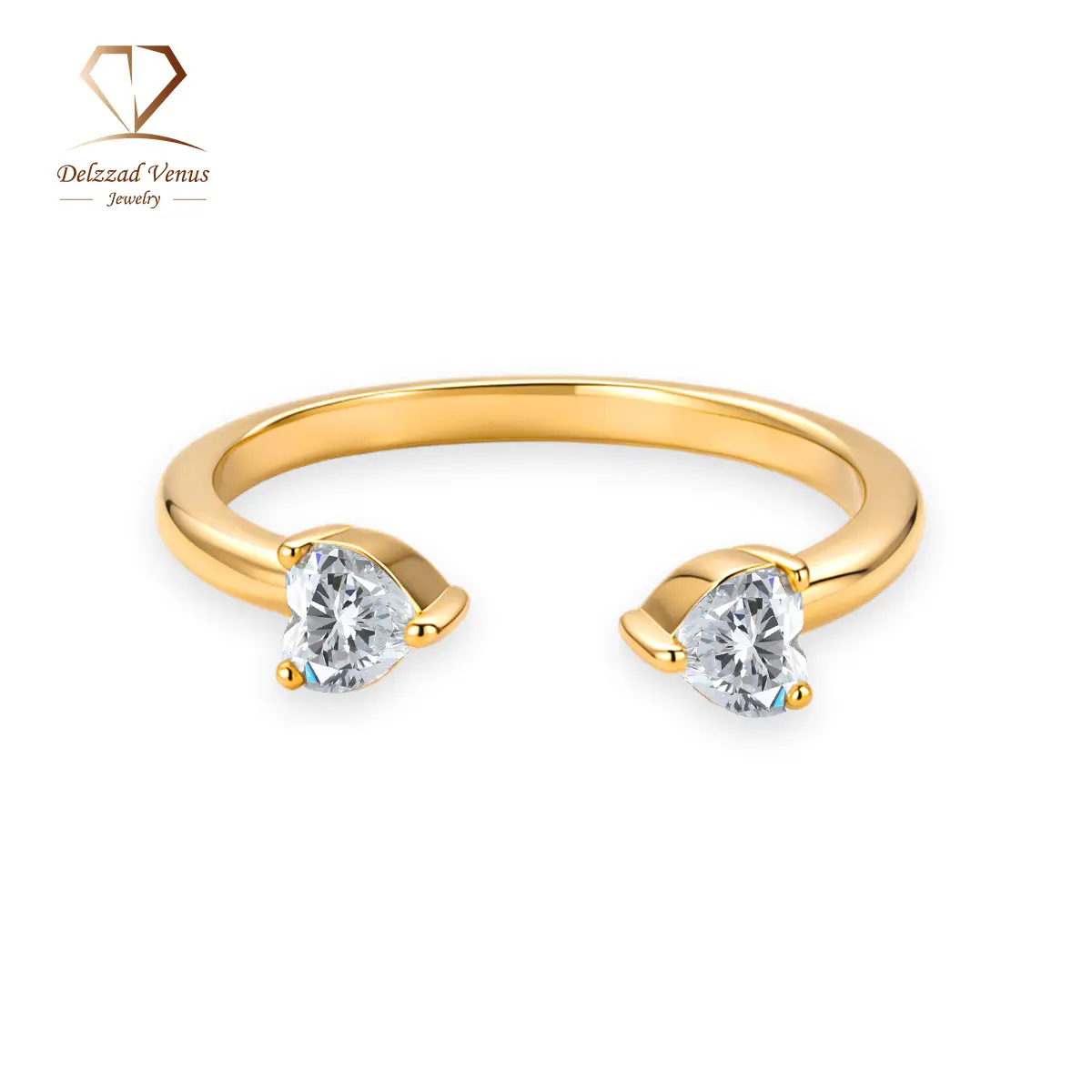Delzzad 0.6ct Double Heart Drift Ring Open Wedding Band Ring with Two Hearts Nesting Wedding Band VVS Synthetic Moissanite Ring Jewelry Copper Band Perfect Birthday Engagement Wedding Anniversary Christmas Valentine's Day Mother's Day Gift