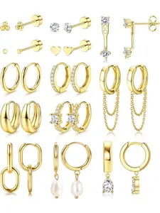 13Pairs Gold Earrings Stacks for Women Dainty Huggie Hoop Earrings Hypoallergenic 14k Gold Plated Flat Back Stud Cartilage Earring Sets for Multiple Piercing Pack Ear Cartilage Studs