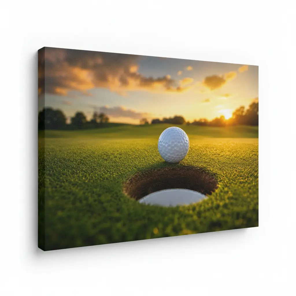 Golf Ball Canvas Wall Art, Golf Course Sunset Decor, Sports Landscape Wall Art for Man Cave Office