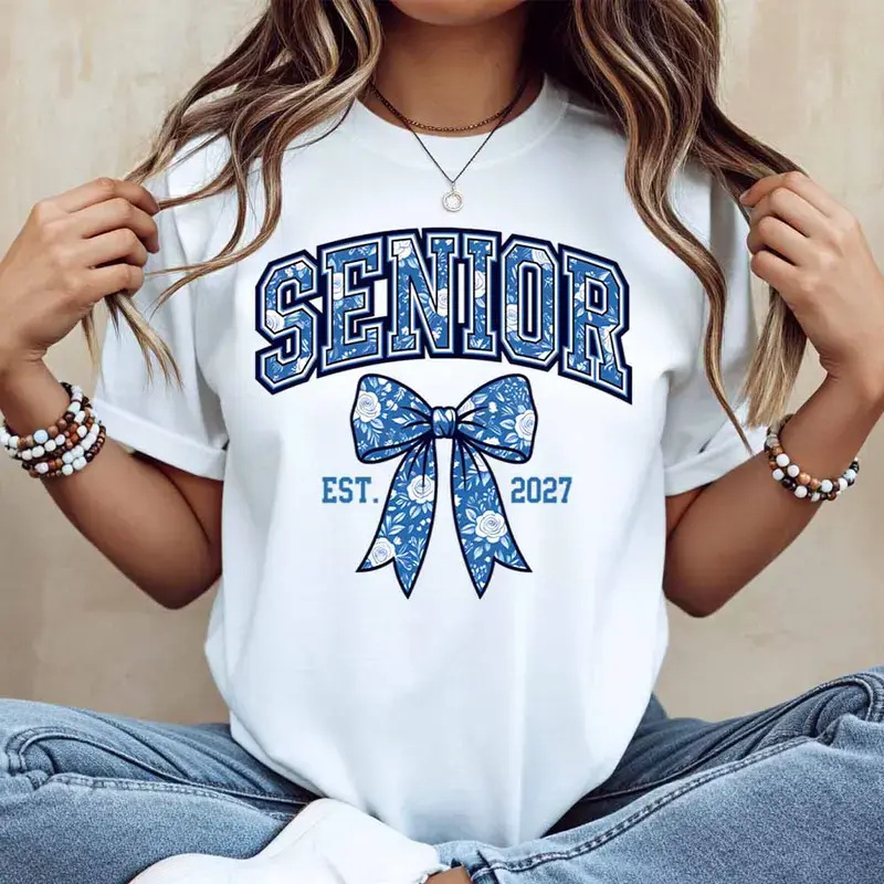 Senior "Estimated" 2027 "Graphic Women's T-Shirt", comfortable and casual short-sleeve top for everyday wear
