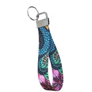 Dragon and Floral Print Personalized Name Nylon Key Fob - Custom Wristlet Keychain