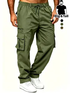Large Size Men's Work Pants, Multi-Pocket Design, Solid Color, Ideal for Beach, Vacation, Commute, Fitness, Outdoor Activities