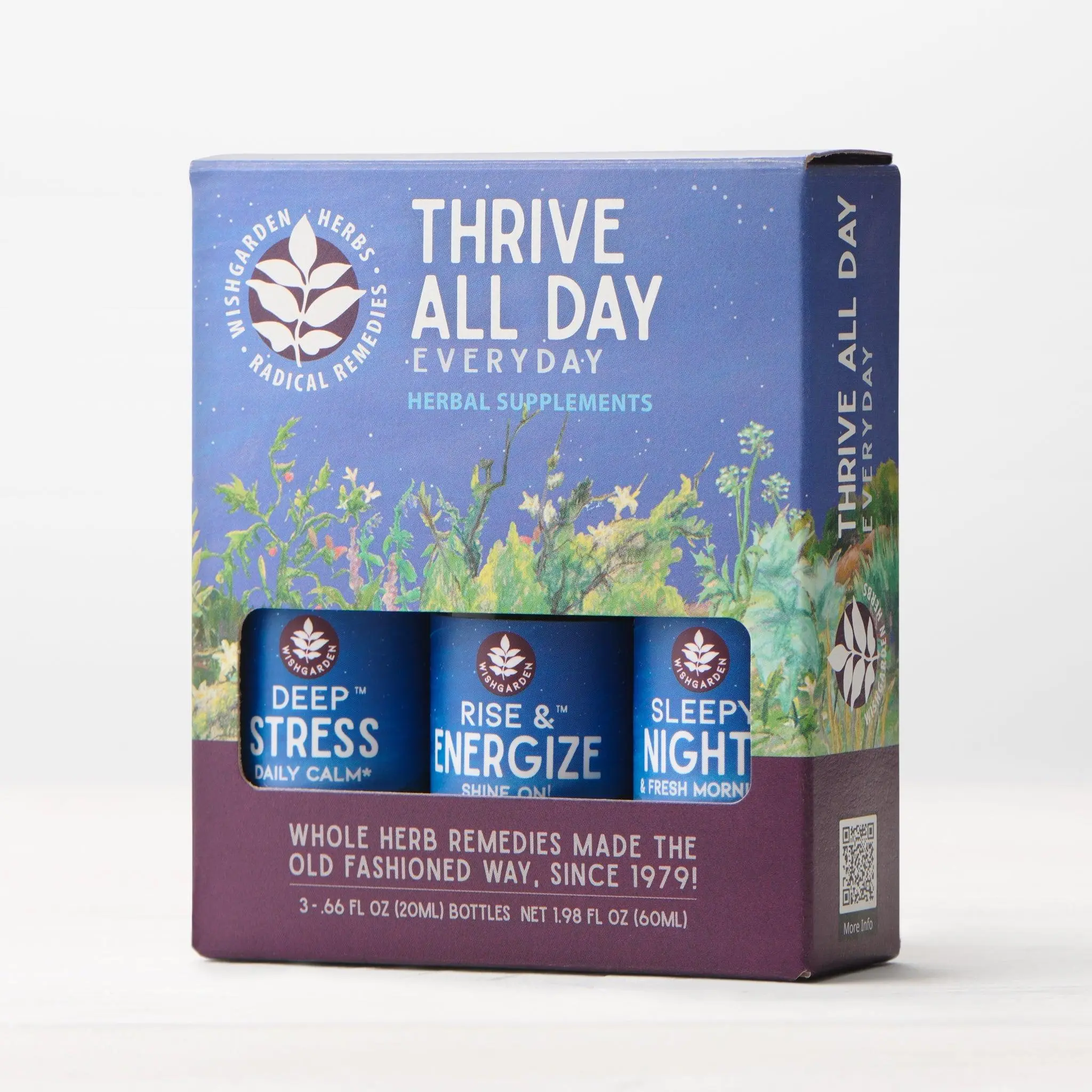 WishGraden Thrive All Day 3-Pack Herbal Supplements Rise Energize Deep Stress Sleepy Nights Gluten-Free Vegan Pump Top Bottles - Healthcare, Fitness