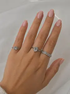 Elegant 3-Piece Silver Ring Set  | Sparkling CZ Teardrop, Round & Stackable Bands | Minimalist Jewelry Set