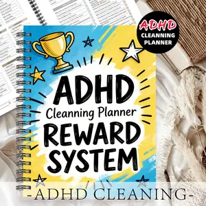 1pc ADHD Cleaning Planner Themed Subject Notebook, Reward System Style - Gold Trophy and Star Patterns. Build A Cleaning Task Reward System. Reward System Notebook, Motivation Plan Notebook. Behavioral Motivation, Habit Formation. 5.5x8.3 Inch Notebook