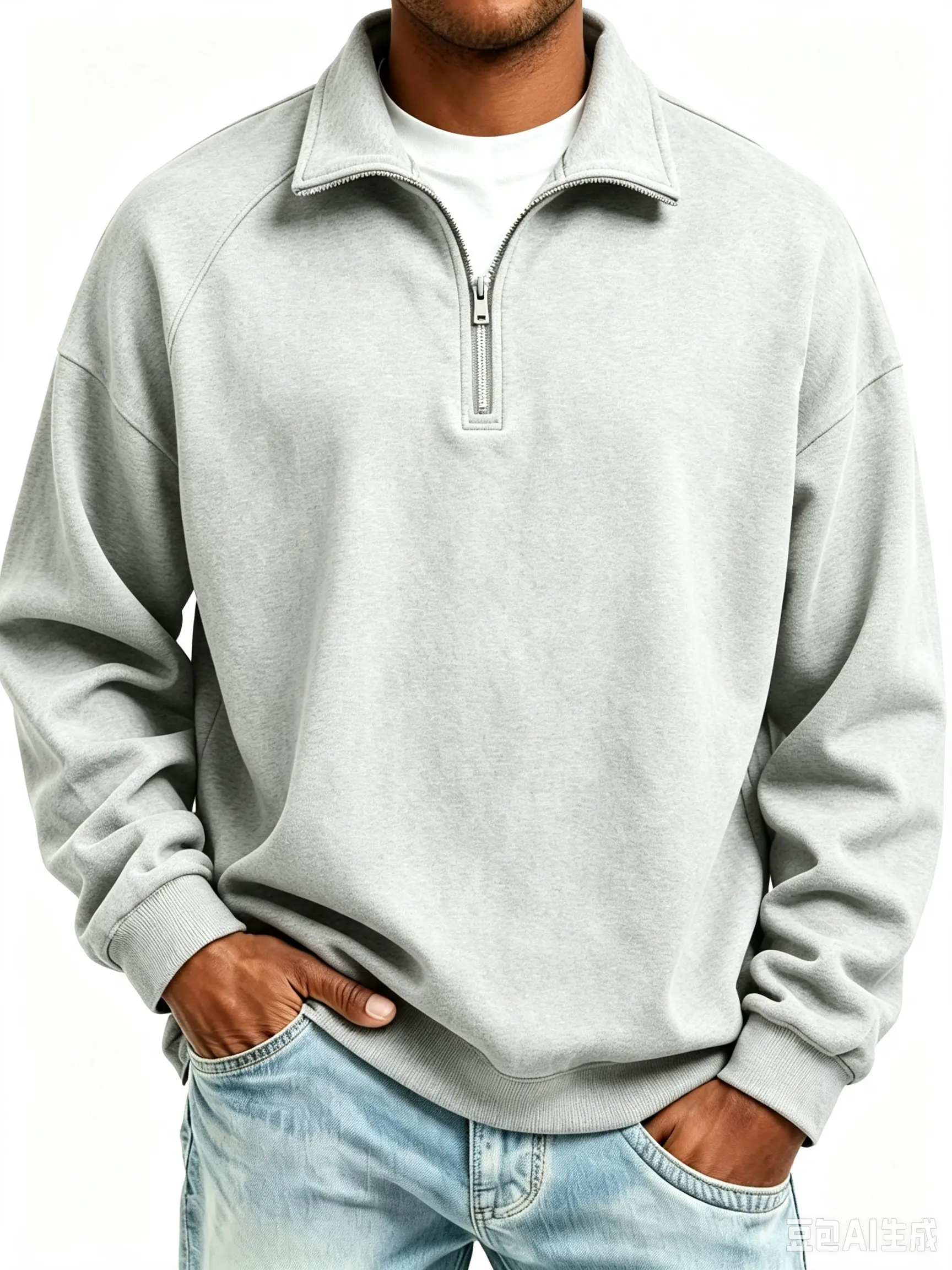 Trendy Men Quarter Zip Stand Collar Pullover Sweatshirt Long Sleeve Basic Streetwear Top For Casual Hangout Jogging Weekend Daily Wear
