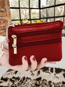 Women's PU Leather Wallet Small Coin Purse with Ring Design, Zipper Wallet Design, ID Card Holder, Fashionable Ladies' Accessory for Everyday Use