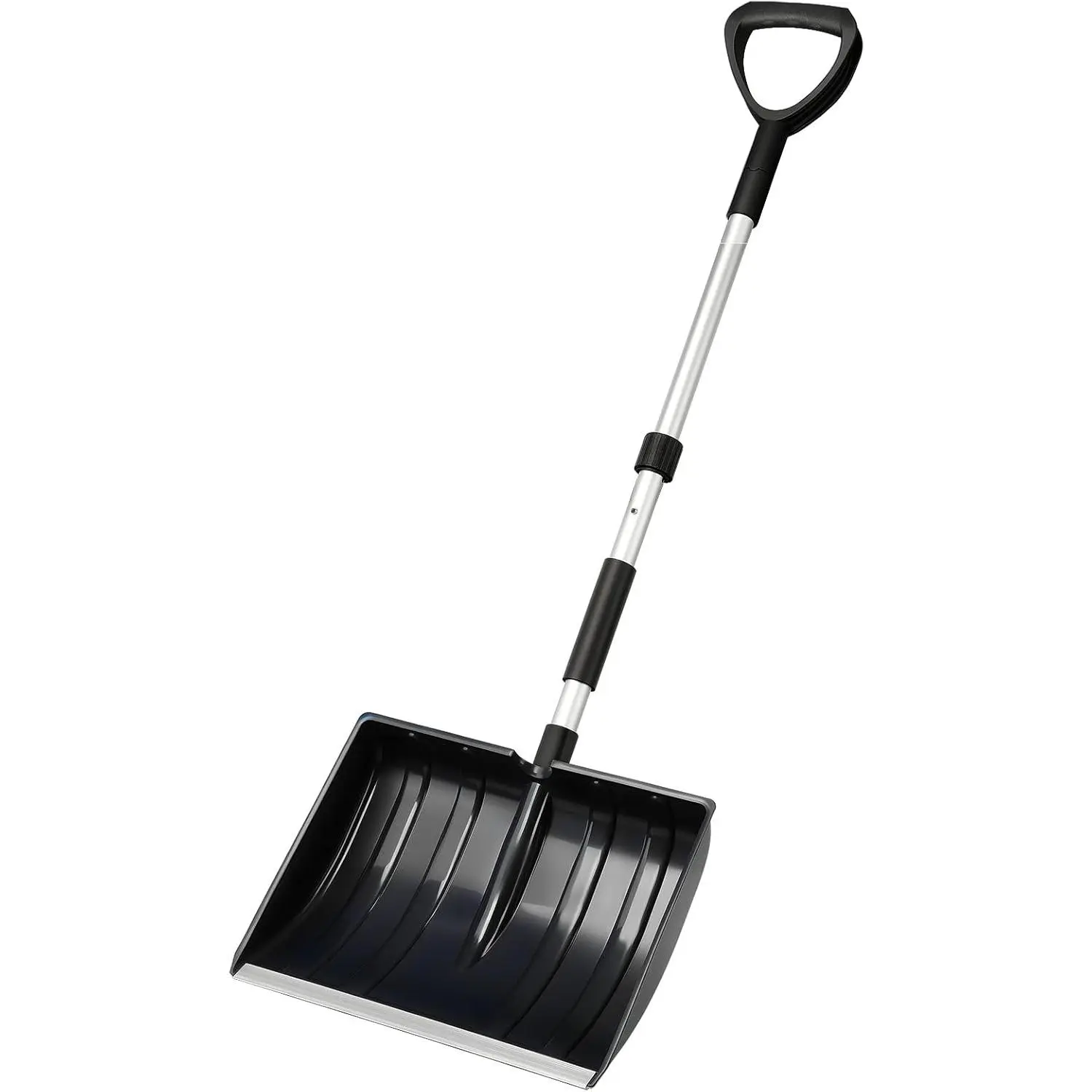47in Portable Lightweight Snow Shovel Tool for Driveway, Garage, Garden, D-Grip Handle, Non-Slip Sponge, Durable Aluminum Blade, Outdoor Snow Removal Equipment (Black)