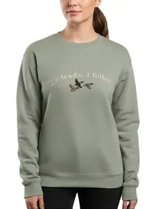 Women's Custom Embroidered "He Leads. I Follow" Duck T-Shirt - Casual Everyday Mama Top