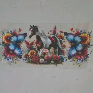 UV DTF CUP WRAP with Vibrant Horse Butterfly and Floral Design for Stylish Cups