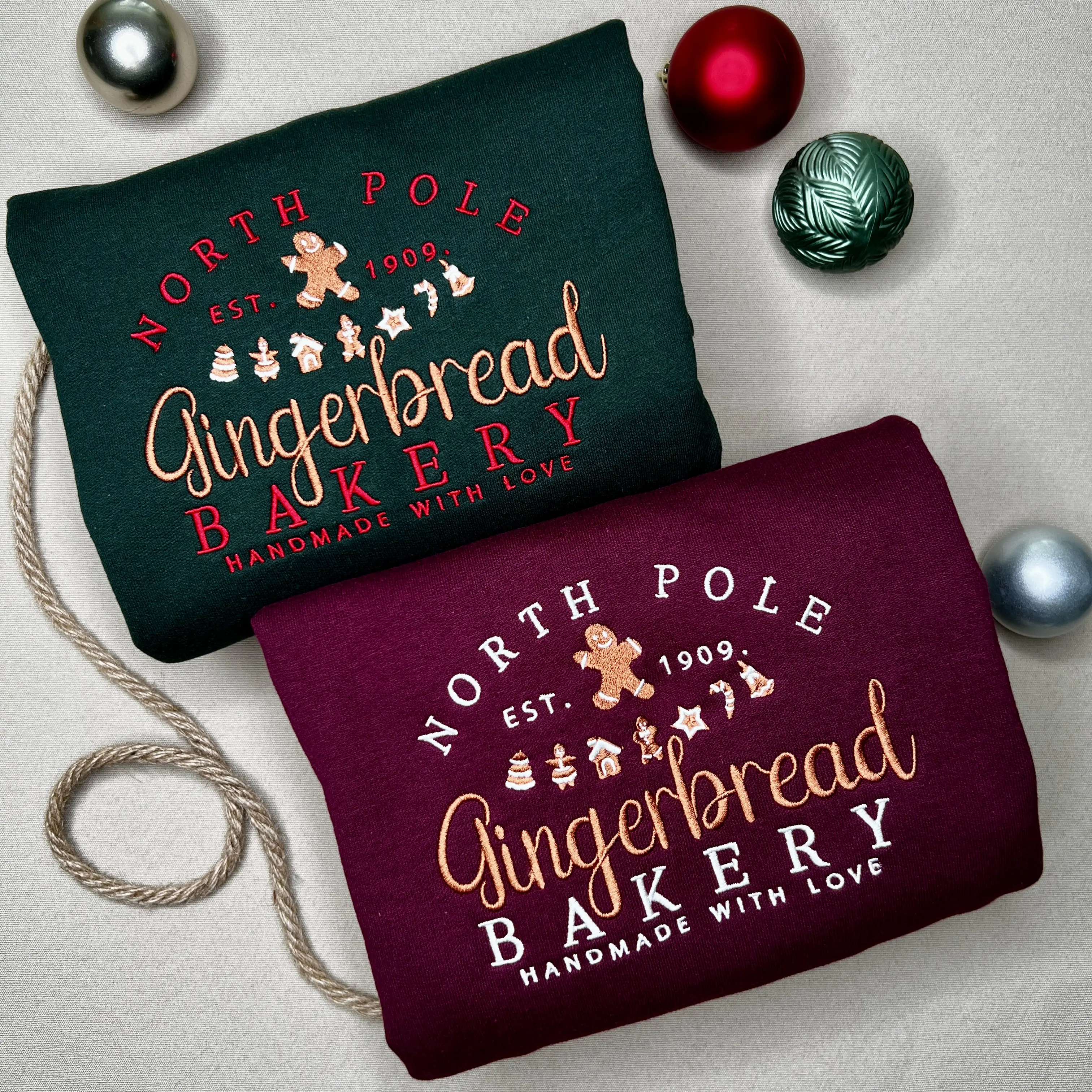 Embroidered Gingerbread Bakery Sweatshirt, Cozy North Pole Crewneck, Cute Christmas Top, Soft Winter Pullover