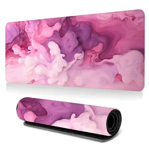 Pink And Purple Alcohol Ink Swirl Large-Sized Gaming Mouse Pad, 3mm Thickened Abstract Fluid Art Desktop Protection Pad, Anti-Slip Rubber Lock Edge High-Definition Printing, Suitable For Computers, Laptops, Offices, Homes, Schools, Great Gift