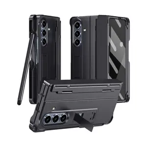 FlatPen Armor Case for Samsung Z Fold 3/4/5/6/7 - All-in-One Set with Free Stylus & Tempered Glass Film |   No-Bump Hinge, Slim Fit(Black)