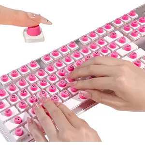 L-KBB002  128 Pcs Keyboard Stickers for Long Nails with Full Key: Upgraded Adhesive Keyboard Bubbles for Typing Long Nail, Accessories and Gifts for Office Girls, Gaming Girls(Pink)