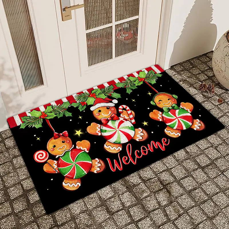 1Pc Welcome, Christmas Gingerbread Man Silica Mud Anti-Slip Water-Absorbing Door Mat For Indoor And Outdoor Use Kitchen  Dining Room Bathroom Bedroom And Holiday Home Decor