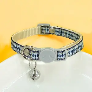 Adjustable Pet Collar Classic Plaid Fabric with Bell Safety Buckle, Suitable for Cats and Small Puppies, Outdoor Walking Home Use