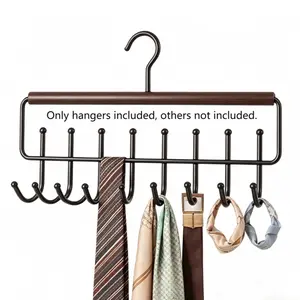 Wooden Clothes Hanger with 8 Hooks, 360° Rotating Space-Saving Lingerie Organizer, Metal Hooks, Ideal for Home and Clothing Stores, Rotatable Clothes Hanger