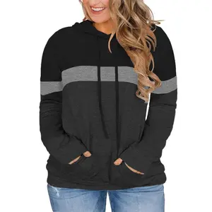Women Plus Size Hoodies Sweatshirts Casual Tunics Color Block Tops with Pockets XL-4XL