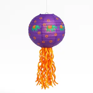 Diwali Light Up LED Lanterns, 2-Pack - Purple with Elephants