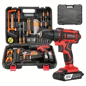 Tool Set with Drill, 102Pcs Cordless Drill Household Power Tools Set with 2 16.8V Lithium Driver Claw Hammer Wrenches Pliers DIY Accessories Tool Kit