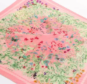 Pre-owned HERMES Caleprise LA PRAIRIE Pleats Scarf Silk Pink Multicolor