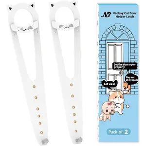 Cat Door Latch with Stabilizer, 7 Sizes Adjustable Cat Door Holder Latch, Keeps Dog Out of Litter Box, No-Drill & Portable for Interior Doors, White, 2 Packs