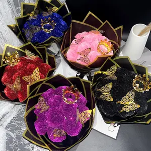 Glitter Rose Bouquet, 1 Count No Assembly RequiredValentine's Day Wedding Anniversary EngagementEternal Artificial Rose Bouquet, Glitter Rose BirthdayGift, Christmas Valentine Gift