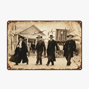 Metal Doc Holliday & Wyatt Earp Country Western Cowboy-Inspired Decorative Wall Art Sign, Home Decor Print, Hanging Ornament Gift