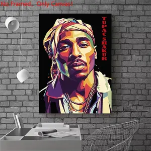 1 piece/set frameless canvas painting print poster, Popular hip-hop culture Characters realism art，Tupac Shakur Colorful Portrait，a perfect gift for Rap Music loves, ideal gift for bedroom, living room, dorm hallway, kitchen, mural, wall decoration, room