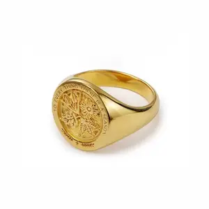 TO EVERYTHING THERE IS A SEASON Gold Plated Signet Ring with Detailed Engraving and Smooth Finish