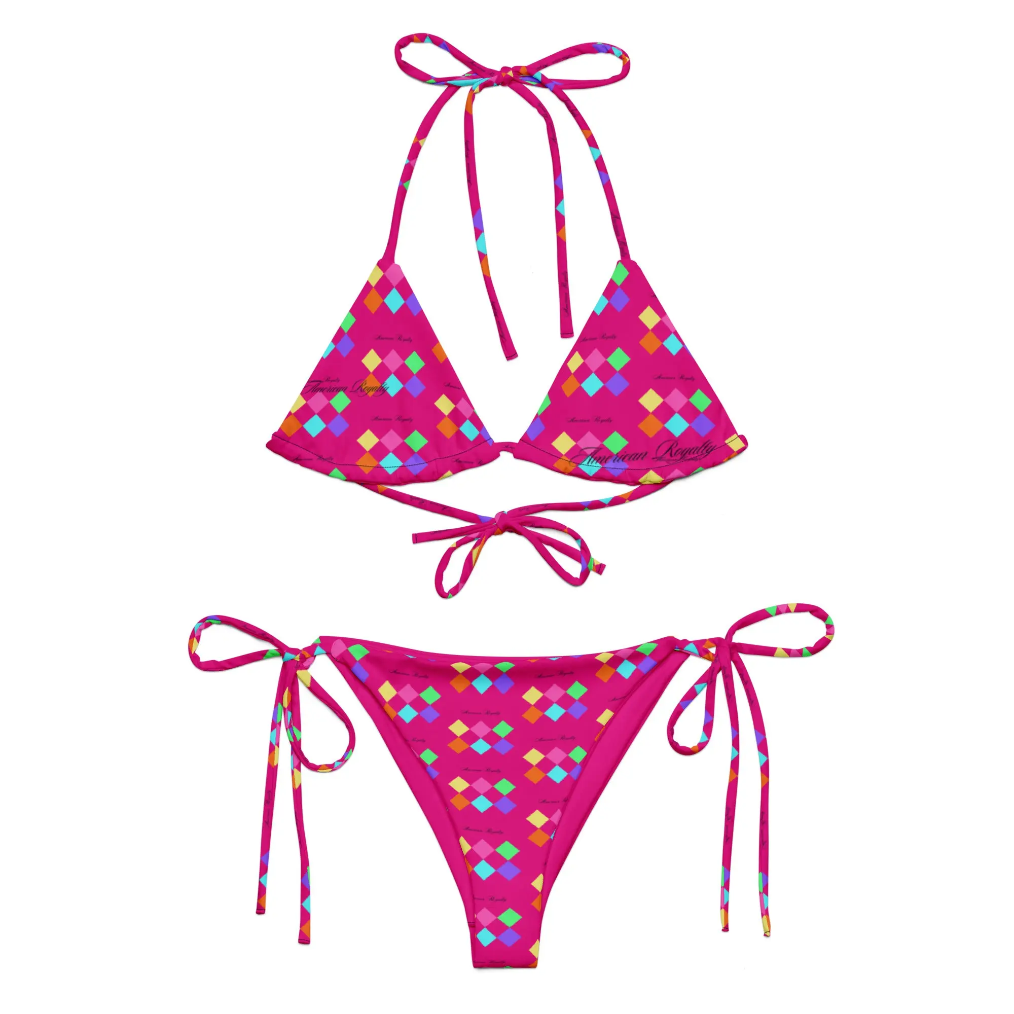 Women's All-Over Print String Bikini Set in Stretch Recycled Polyester - Multi-Way Tie with Removable Padding, UPF 50+ Protection & Plus Sizes up to 6XL, Eco-Friendly, Recyclable