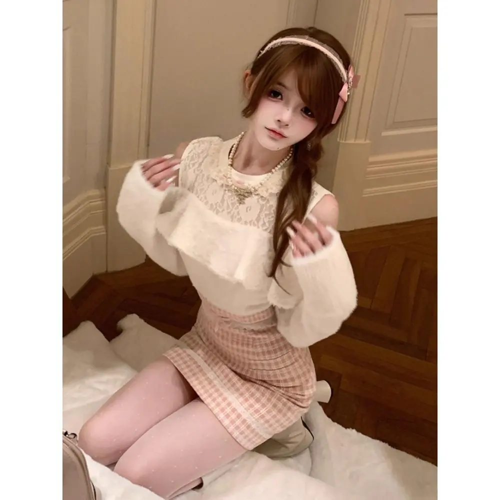 Japanese Sexy Knitted Long Sleeve Y2k Dress Women Vinatge Waist Cinched Kawaii Mini Dress Harajuku Fashion Korean Lovely Outfits