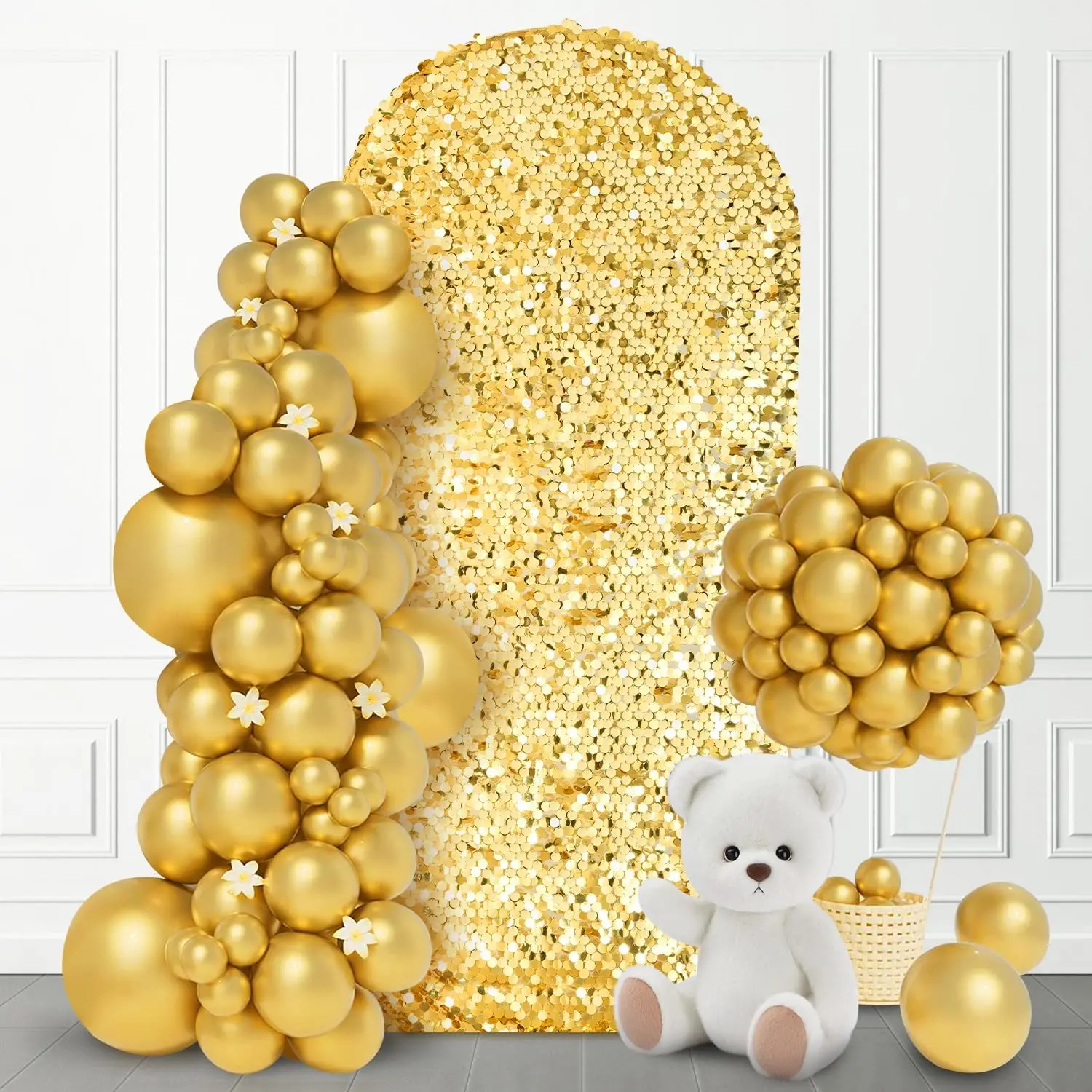 Bling Arch Backdrop Cover 6.6 FT Round Top Fitted Chiara Decoration for Wedding, Balloons, and Photo Use