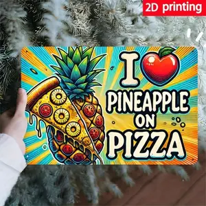 Aluminum Wall Art Funny Pineapple Pizza Sign for Kitchen Office Cafe Aluminum Metal Decor 11.8x7.87 Inches
