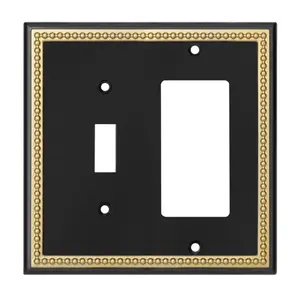 Harmon Black and Brushed Gold Single Toggle / Single Decora Decorative Switchplate Cover