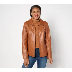 Denim & Co. Lamb Leather Zip Front Seamed Jacket with Pockets