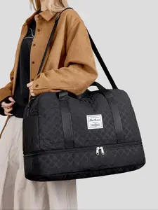 Diamond Pattern Large Capacity Travel Bag, Unisex Handheld Shoulder Bag, Lightweight Short Trip Business Gym Bag, Dry Wet Separation Shoe Compartment, Lightweight Travel Bags, High Quality Bag