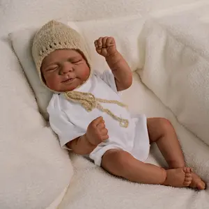 asleep reborn baby doll toy Lifelike Newborn Baby Dolls 18" Full Body Vinyl Sweet Sleeping Real Life Baby African American Toy Feeding Toy Poseable Limbs Great Gift For Kid