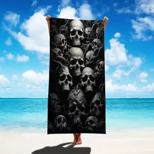 1PC Gothic Skull Print Beach Towel - Quick-Drying Bath Towel with Bold Black  White Skull Pattern Suitable for Pool Travel  Halloween Parties Perfect for Adults  Teens