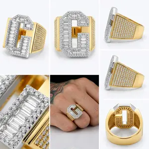 Men's Big G Full Diamond Ring, Classic Hip Hop Street Style, Fashion Pinky Ring, Exquisite Promise Jewelry, Nice Gift For Men