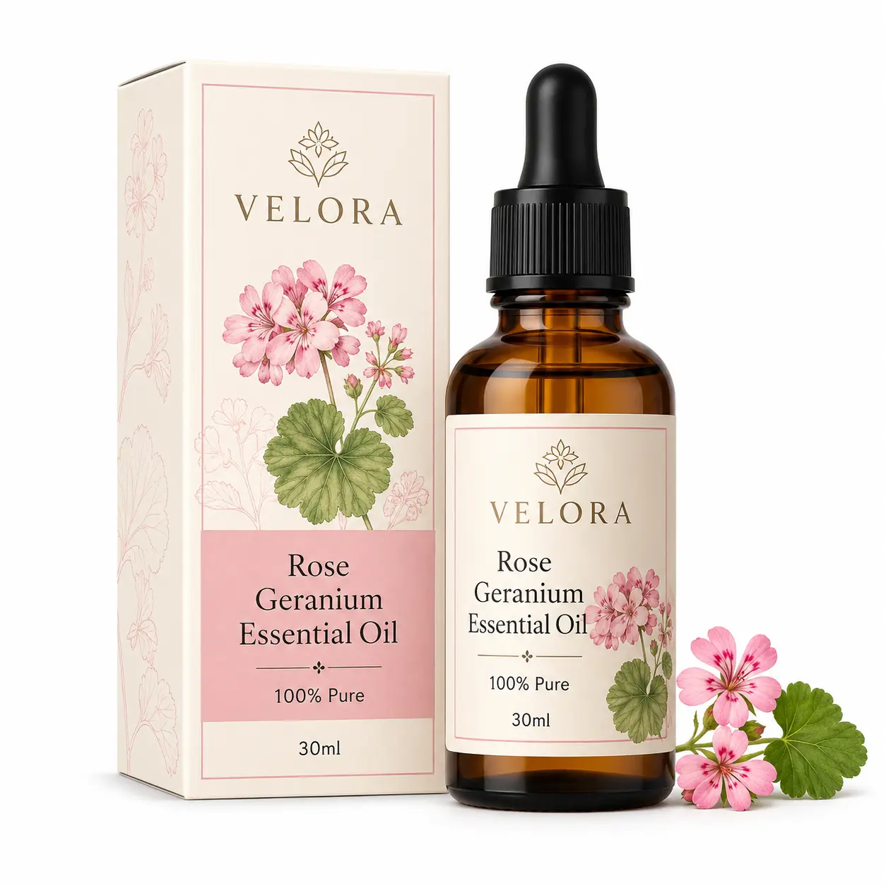 Rose Geranium Essential Oil 30ml, 100% Pure Natural Floral Aromatherapy Oil for Diffuser, Massage, Bath, DIY Beauty Blends, Fresh Rosy Scent
