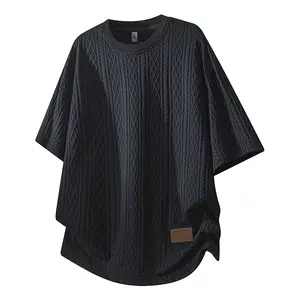 Men’s casual knit-texture T-shirt, summer loose-fit crew neck short-sleeve top, oversized streetwear tee for everyday wear