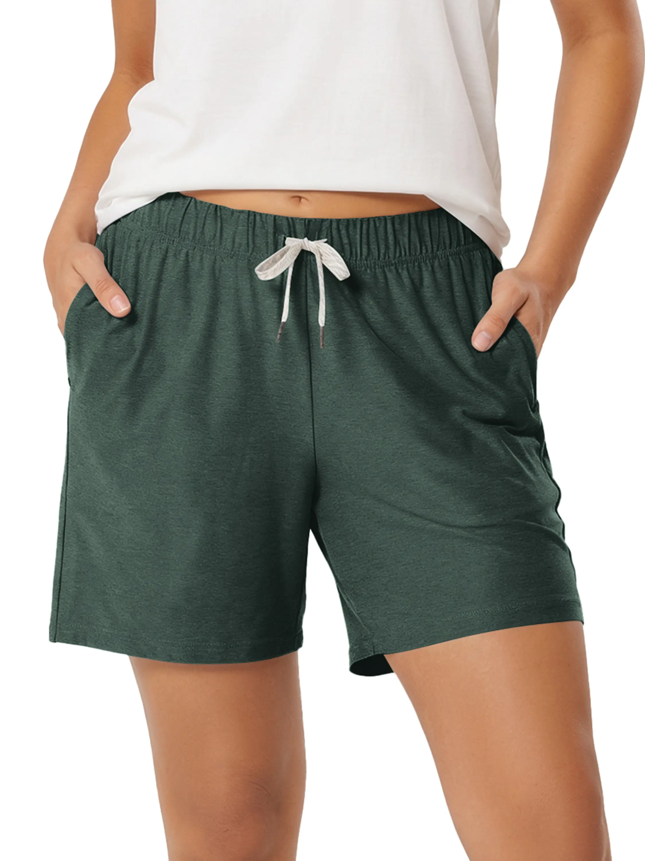 ODODOS Women's odSTRATUM Tech Jersey Shorts, Lightweight Relaxed Fit High Waist Loungewear with Pockets, 5" Inseam, Sun Protection, Drawstring, Fabric