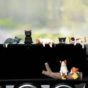 Adorable Cartoon Cat Car Dashboard Decorations, 8pcs Abs Resin Miniature Figurines, Vehicle Interior Accessories, Cute Car Ornaments, Car Trinkets
