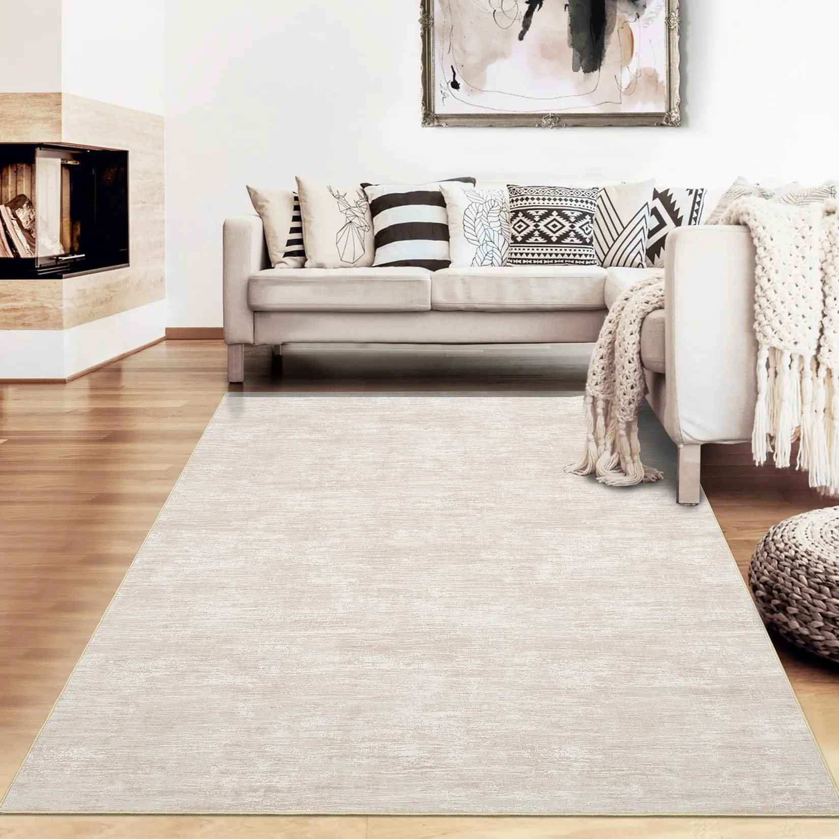 9x12 Abstract Area Rug - Soft, Non-Slip，Machine Washable, Low Pile for Living Room, Bedroom, Dining Room & Nursery - Stylish Beige Home Decor