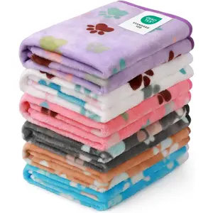 1 Pack 6 Soft Fluffy Fleece Pet Blankets Warm Cute Print Design for Puppy Kitten Dog Cat Small(23"x16")