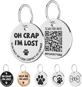 MYLUCKYTAG Stainless Steel QR Code Dog Tags - Scan QR for Instant Pet Location Alerts