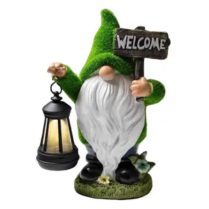 Solar Powered Garden Gnome Statue, Cute Garden Gnome Statue with Lantern, Outdoor Garden Decoration, Garden Miniatures
