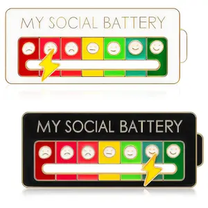 2-Pack Social Energy Slot Slide Badges, Fun Cute Emoji Mood Pins, Stylish Lapel Pins, Perfect Accessory for Backpacks, Jackets, Bags, Use